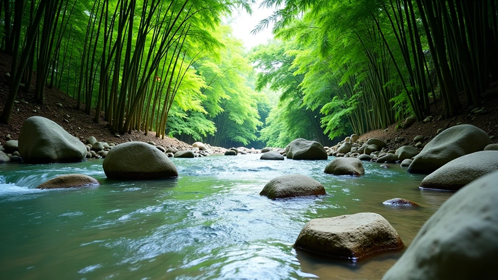 Camino rocoso junto al Río Mameyes con agua clara fluyendo entre las piedras